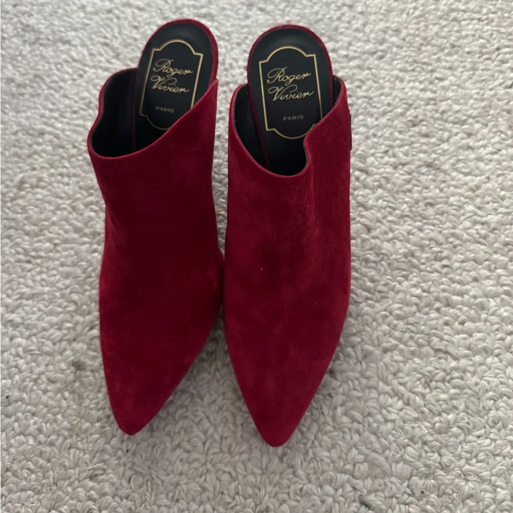 Roger Vivier Red Suede Pointed Toe Mules Size 36.5 - Picture 3 of 5